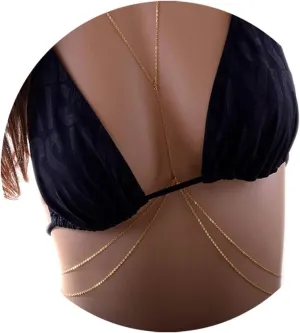 14K Gold Sexy Body Chains for Women, Layered Rhinestone Crossover Bikini Bra Body Jewelry, Summer Beach Crystal Belly Waist Chain