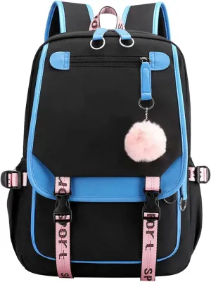 17 Inch Laptop Backpack Casual Cartoon Schoolbag Large Capacity Shoulder Bag for School Travel Hiking (with Cute Pendant)