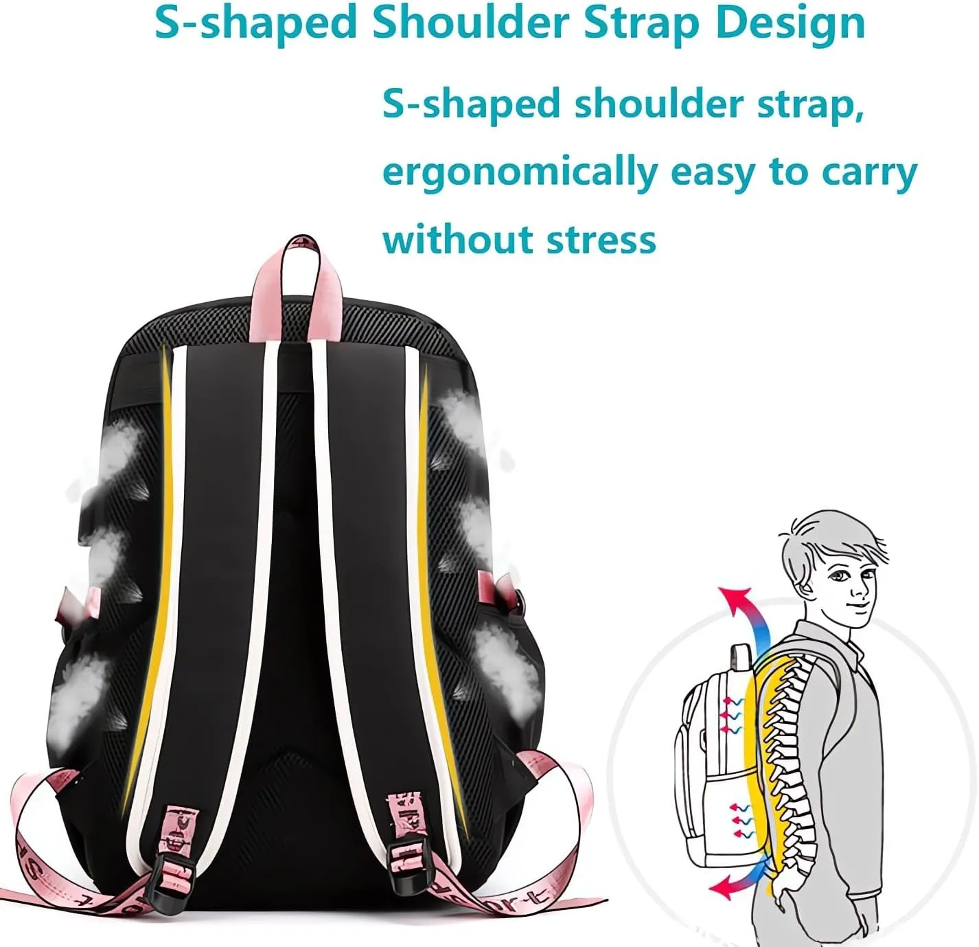 17 Inch Laptop Backpack Casual Cartoon Schoolbag Large Capacity Shoulder Bag for School Travel Hiking (with Cute Pendant)