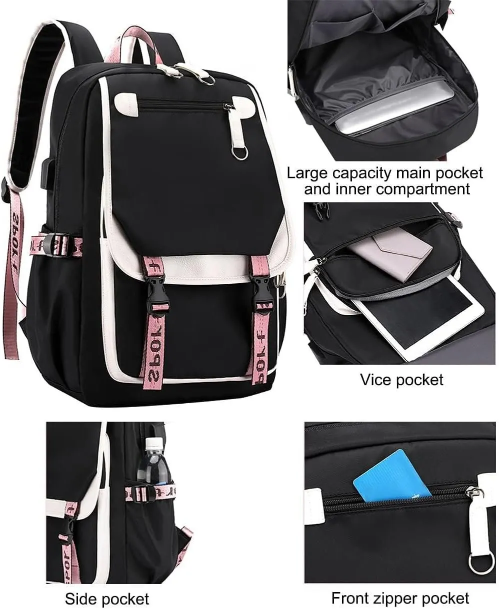 17 Inch Laptop Backpack Casual Cartoon Schoolbag Large Capacity Shoulder Bag for School Travel Hiking (with Cute Pendant)