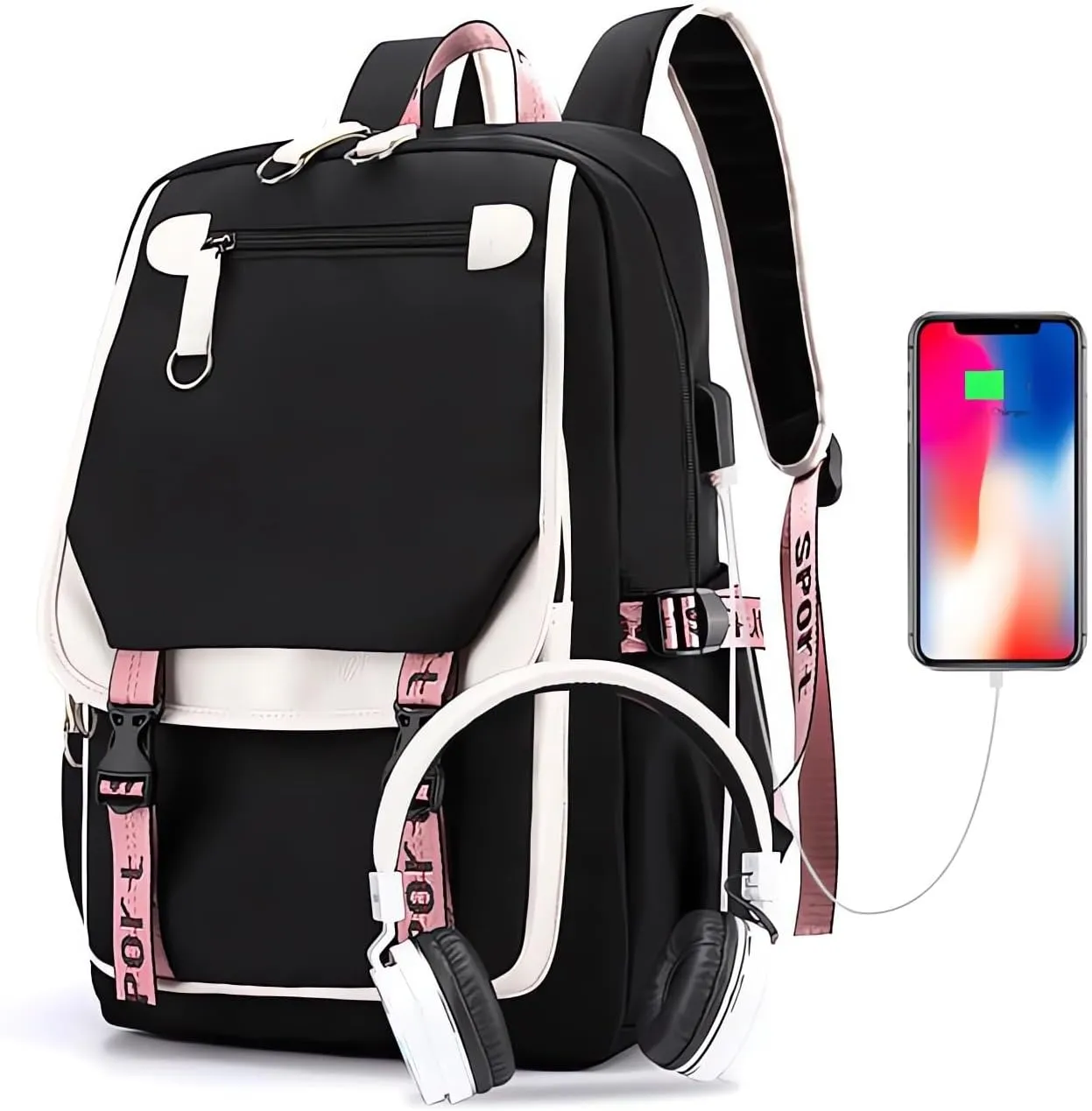 17 Inch Laptop Backpack Casual Cartoon Schoolbag Large Capacity Shoulder Bag for School Travel Hiking (with Cute Pendant)