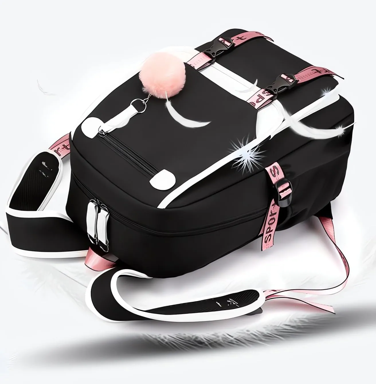 17 Inch Laptop Backpack Casual Cartoon Schoolbag Large Capacity Shoulder Bag for School Travel Hiking (with Cute Pendant)