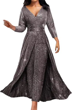 2 Piece Jumpsuit Mother of The Bride Dresses Pant Suits for Wedding Guest Groom Dress Formal Outfit Sets with Overskirt