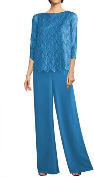 2 Piece Mother of The Bride Dresses Pant Suits Lace Evening Formal Dress Chiffon Wedding Guest Groom Dress Women's