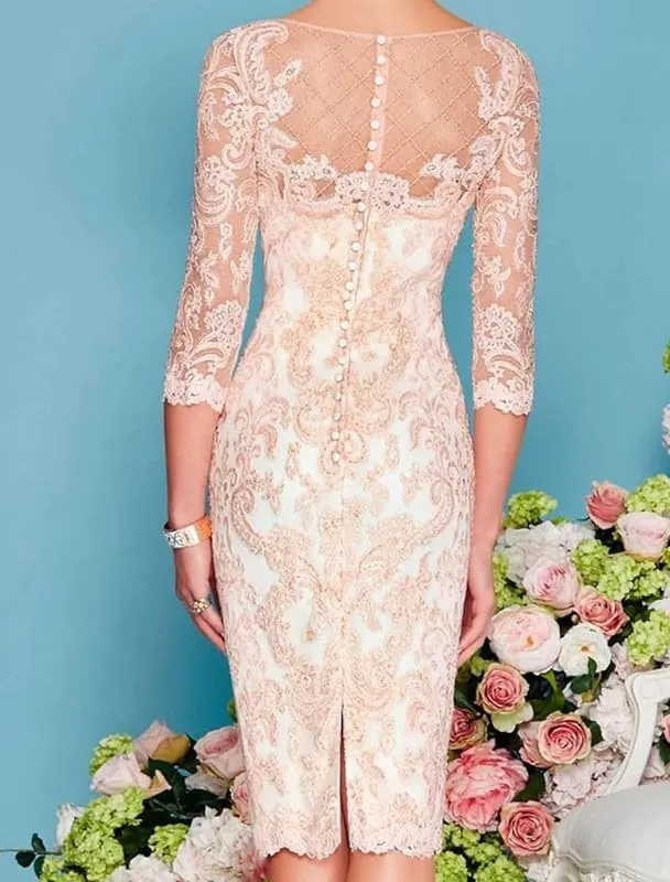 2 Piece Mother of The Bride Dresses with Jacket Chiffon Lace Sheath Evening Dresses for Wedding Guest Midi Length