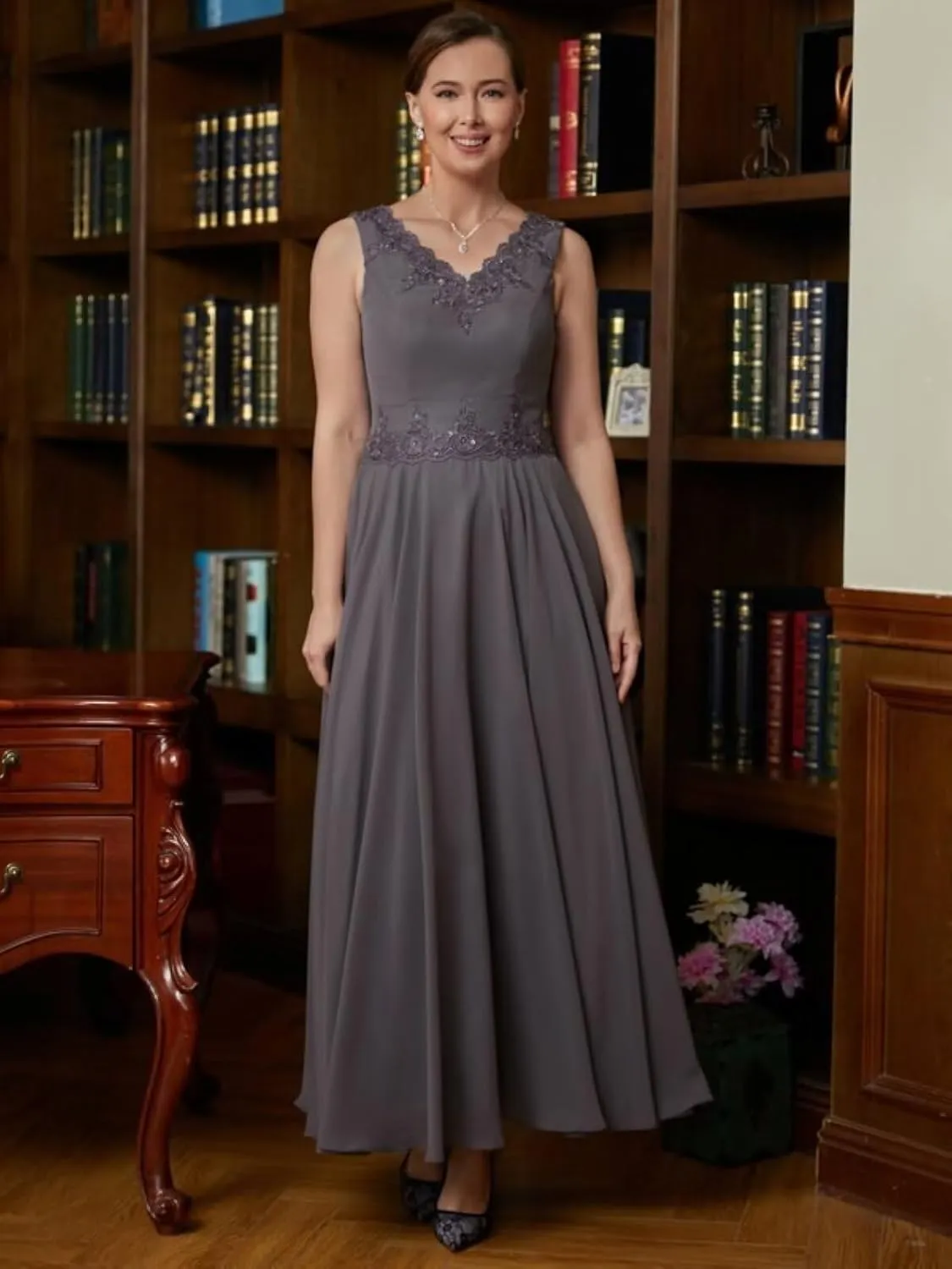 2 Pieces Mother of The Bride Dresses for Wedding Long with Jacket Chiffon Lace Semi Formal Evening Gown
