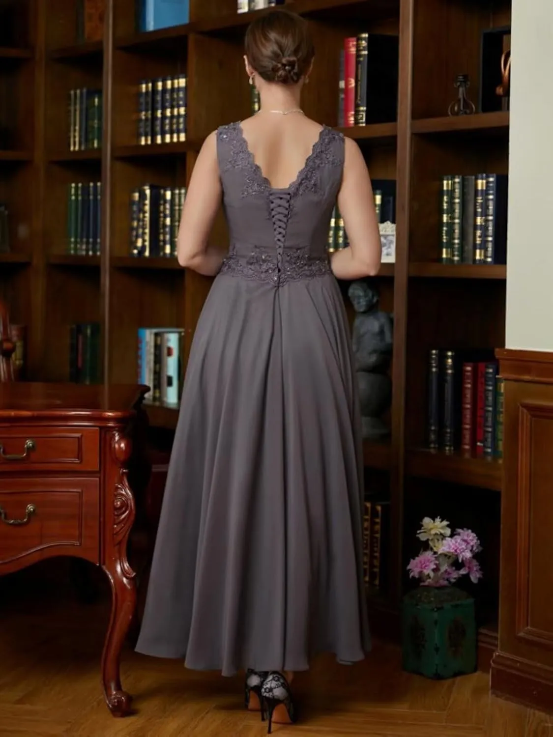 2 Pieces Mother of The Bride Dresses for Wedding Long with Jacket Chiffon Lace Semi Formal Evening Gown