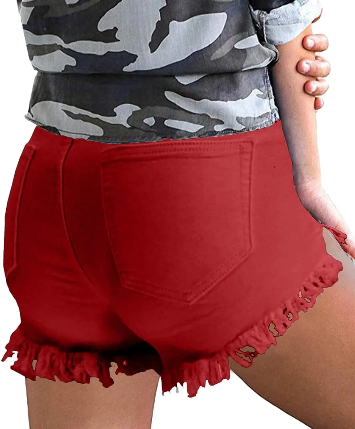 2025 Women Destroyed Denim Shorts High Waisted Raw Hem Shorts Sexy Ripped Jean Stretch Distressed Denim Short