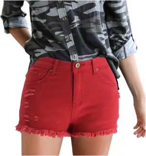 2025 Women Destroyed Denim Shorts High Waisted Raw Hem Shorts Sexy Ripped Jean Stretch Distressed Denim Short