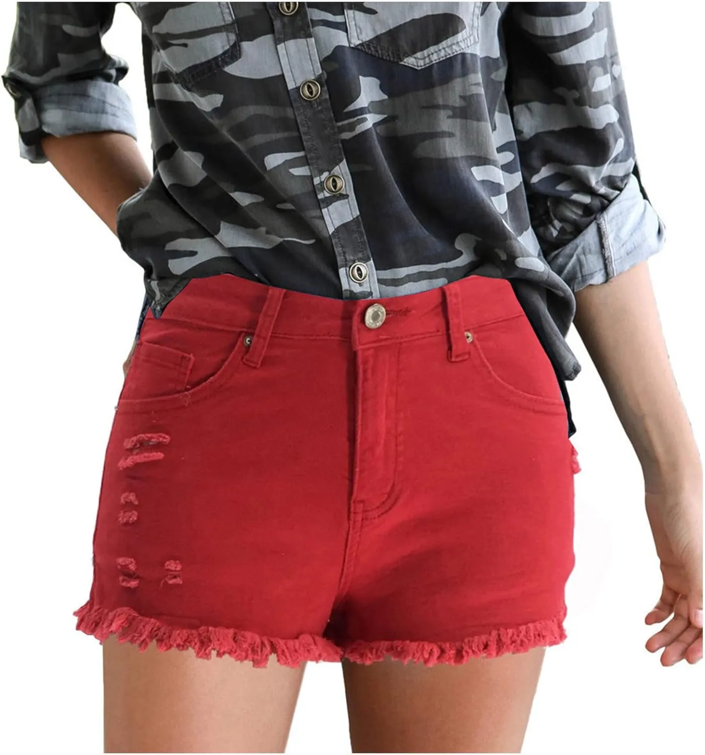 2025 Women Destroyed Denim Shorts High Waisted Raw Hem Shorts Sexy Ripped Jean Stretch Distressed Denim Short