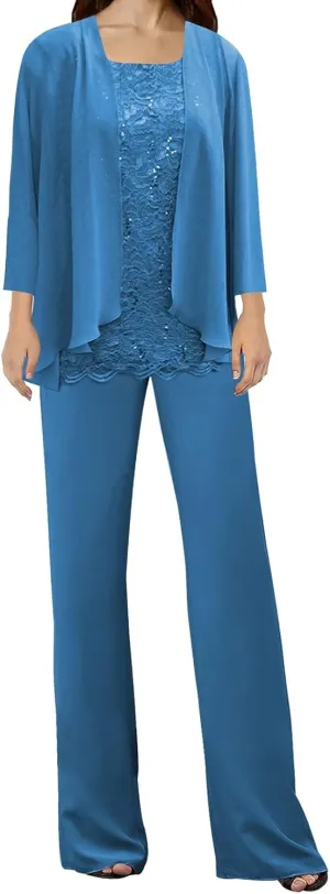 3 Pieces Mother of The Bride Dress Pant Suits Lace Evening Formal Dress for Wedding Guest Groom Women's