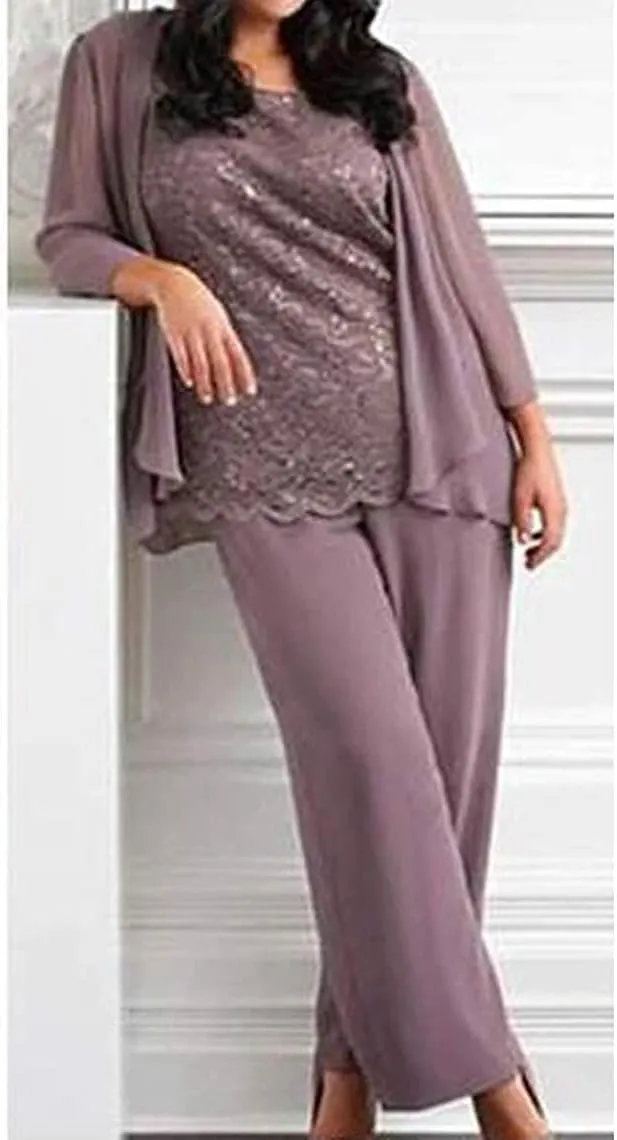 3 Pieces Mother of The Bride Dress Pant Suits Lace Evening Formal Dress for Wedding Guest Groom Women's