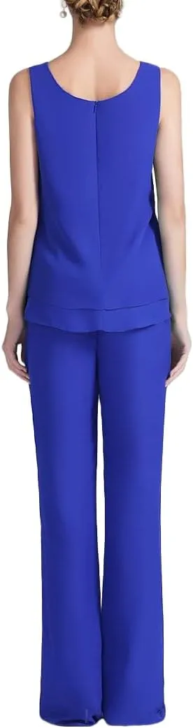3 Pieces Mother of The Bride Dresses Pant Suits Chiffon Evening Formal Dresses for Wedding Guest Groom Tiered Jacket