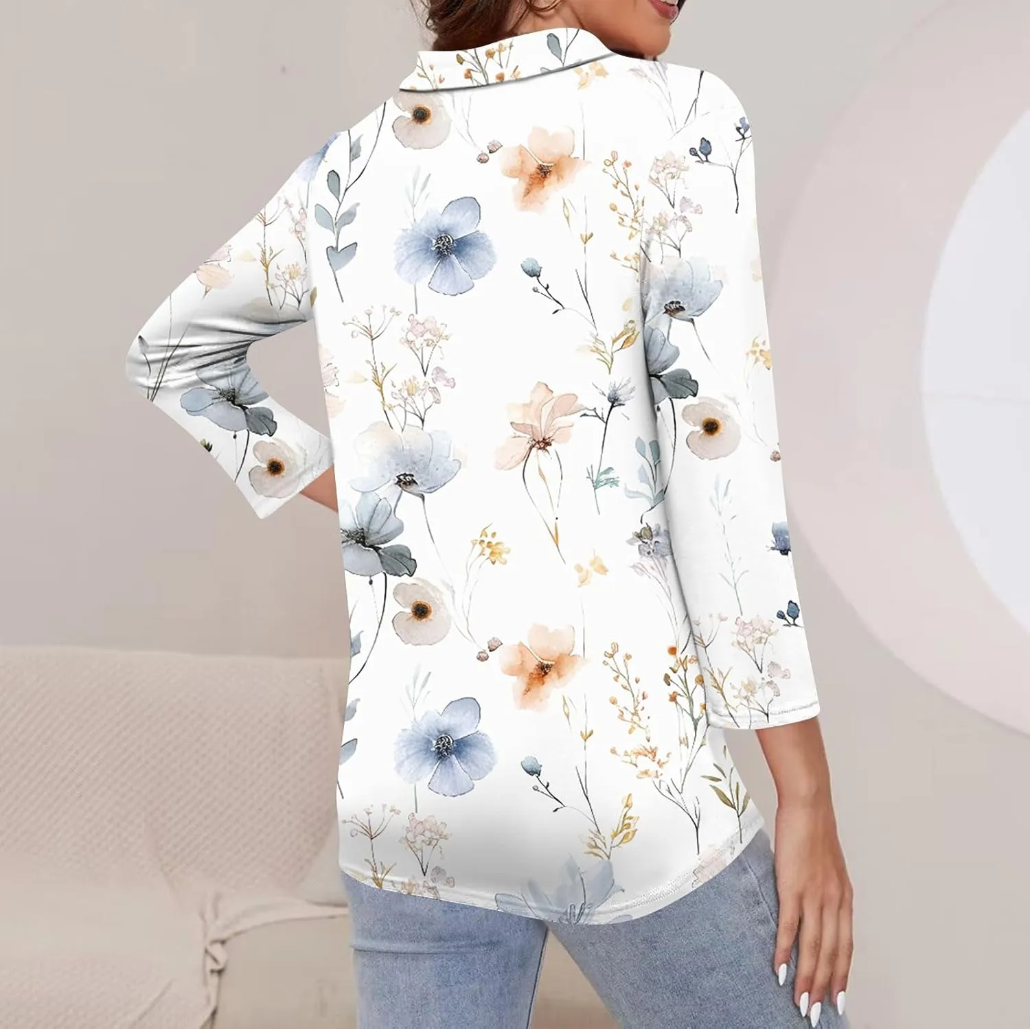 3/4 Length Sleeve Shirts for Women 2024 Trendy 1/2 Zipper Collar Lapel Tops Plain Color Tees Tunic Blouses Clothing