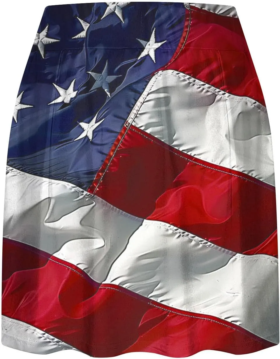 4th of July Skort for Women, Fashion American Flag Print Tennis Shorts High Waisted Elastic Sports Yoga Shorts