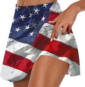 4th of July Skort for Women, Fashion American Flag Print Tennis Shorts High Waisted Elastic Sports Yoga Shorts