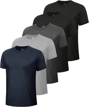 5 Pack Workout Shirts for Men-Dry Fit Black Gym Moisture Wicking Short Sleeve T-Shirts for Running Athletic Casual
