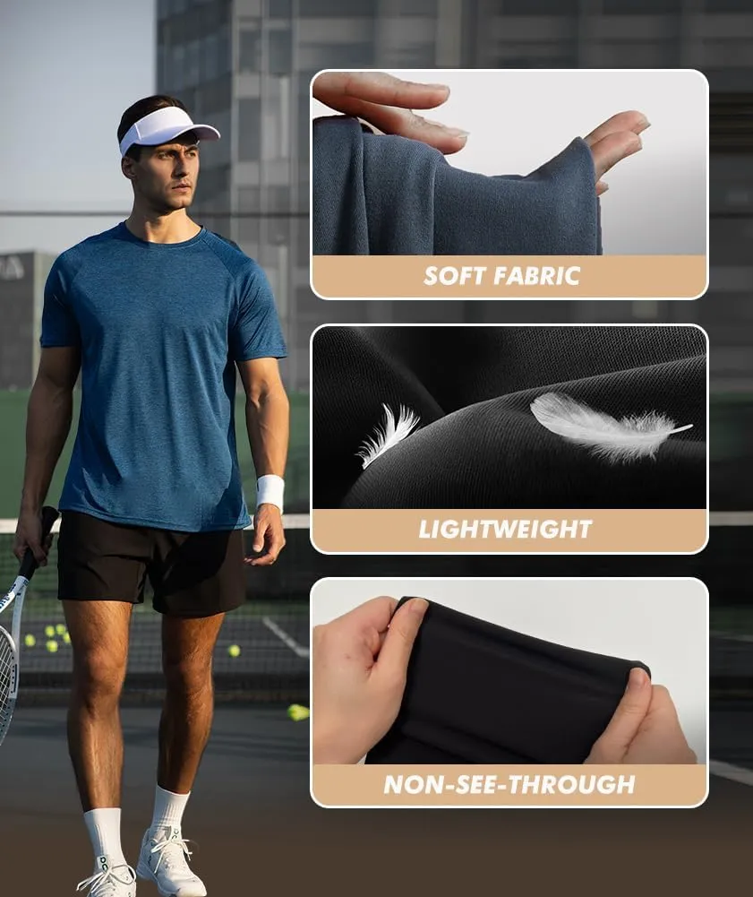 5 Pack Workout Shirts for Men-Dry Fit Black Gym Moisture Wicking Short Sleeve T-Shirts for Running Athletic Casual