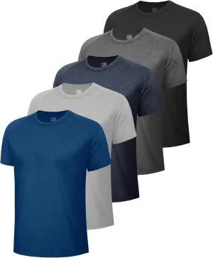 5 Pack Workout Shirts for Men-Dry Fit Black Gym Moisture Wicking Short Sleeve T-Shirts for Running Athletic Casual