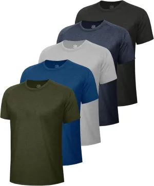 5 Pack Workout Shirts for Men-Dry Fit Black Gym Moisture Wicking Short Sleeve T-Shirts for Running Athletic Casual