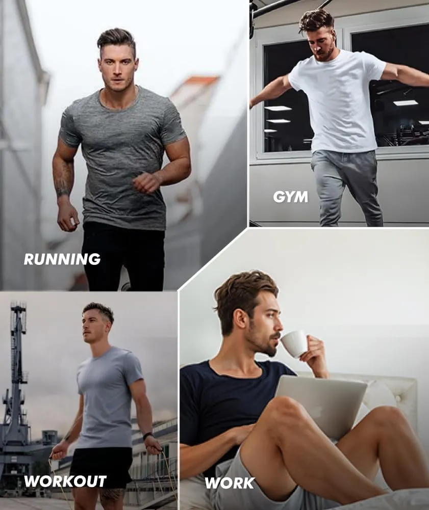 5 Pack Workout Shirts for Men-Dry Fit Black Gym Moisture Wicking Short Sleeve T-Shirts for Running Athletic Casual