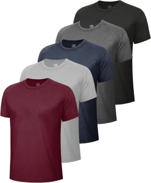 5 Pack Workout Shirts for Men-Dry Fit Black Gym Moisture Wicking Short Sleeve T-Shirts for Running Athletic Casual