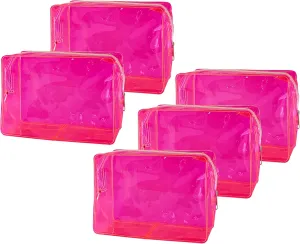 5 pcs Travel Accessories Cosmetic Pouch Bag Makeup Bag Transparent Custom Clear Pvc,PVC for Woman Fashion Zipper Letter (hot pink)