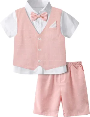 A&J DESIGN Boys' 3-Piece Suits Set Vest & Pocket Square & Shorts & Bow Tie (4-11 Years)