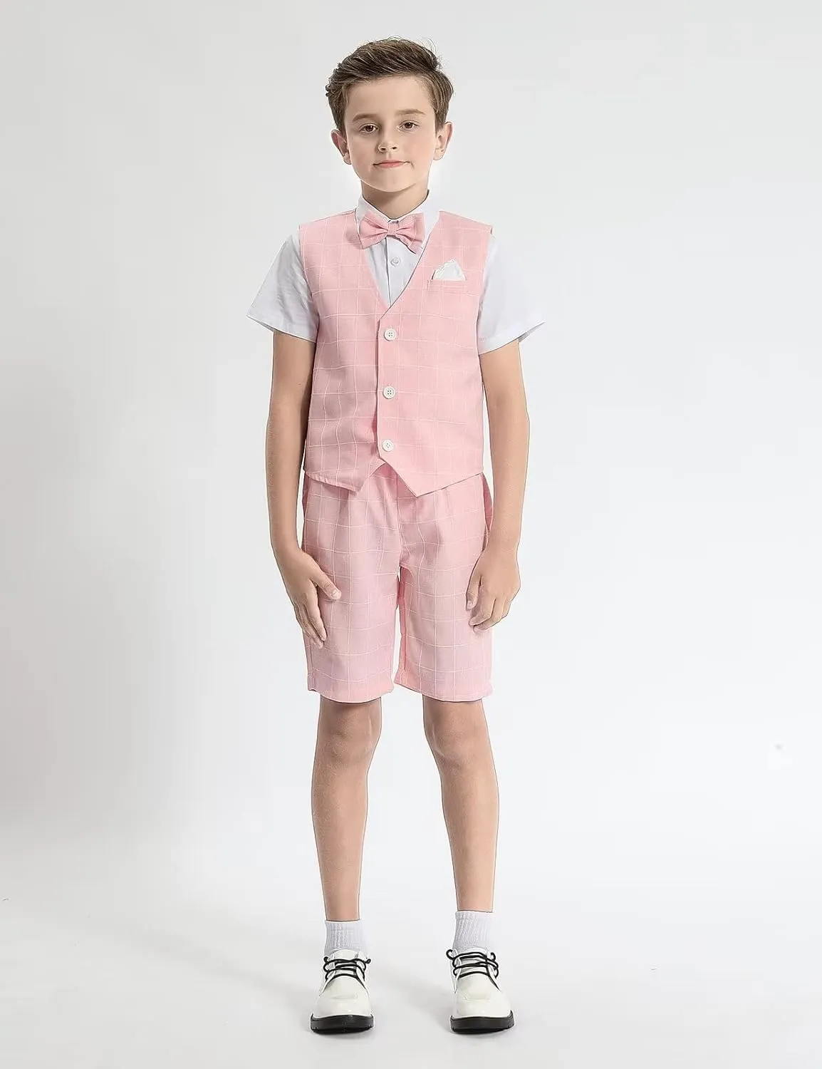 A&J DESIGN Boys' 3-Piece Suits Set Vest & Pocket Square & Shorts & Bow Tie (4-11 Years)