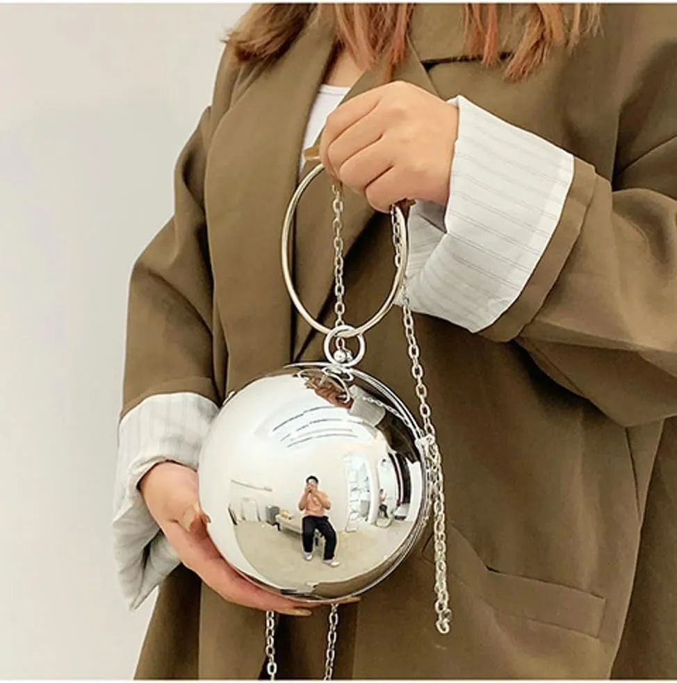 Acrylic Evening Clutch Women Chic Metal Purses Shiny Round Handbag Crossbody Bag for Parties Cocktail Wedding 2025