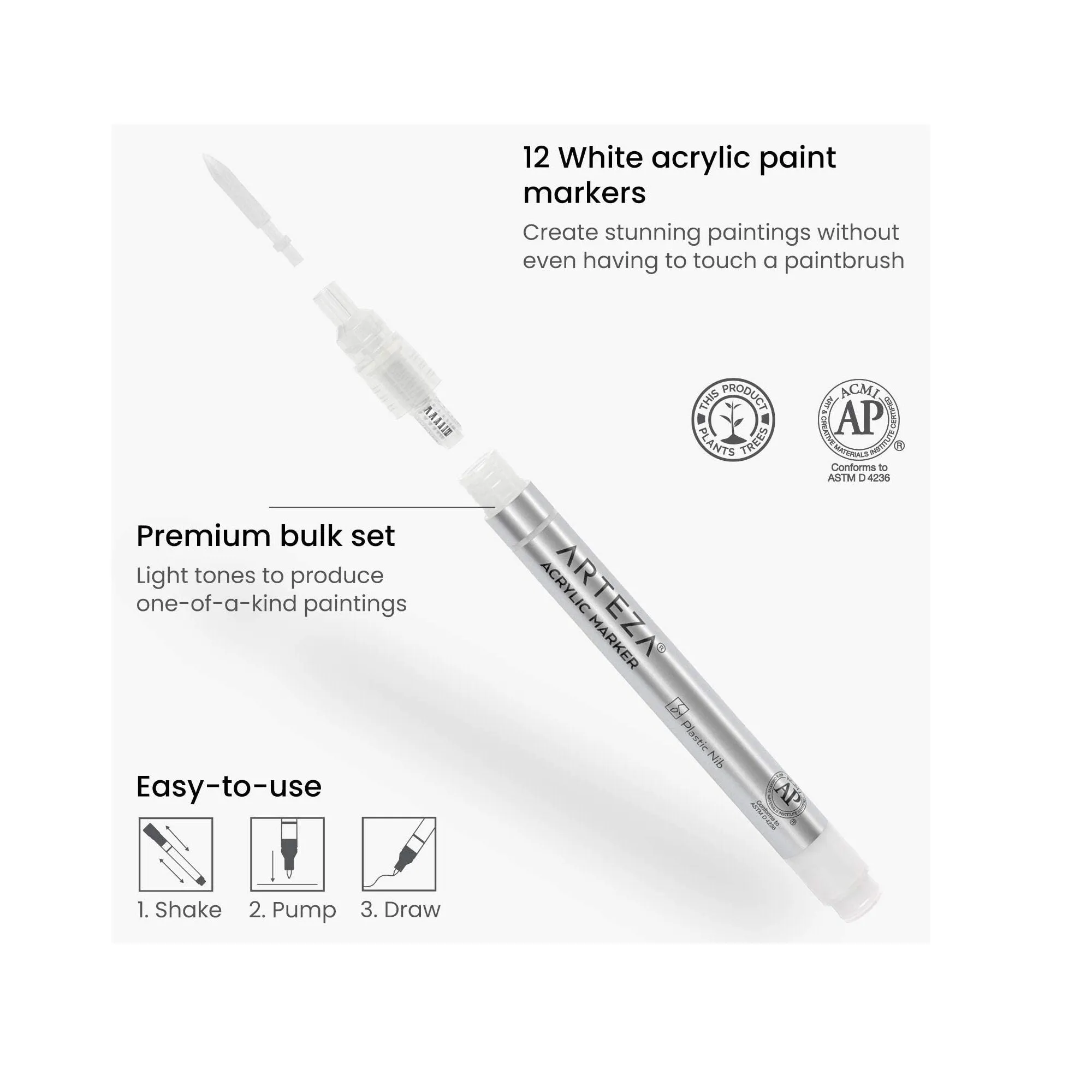 Acrylic Paint Markers | Pack of 12 | White Long-Lasting Acrylic Paint Pens