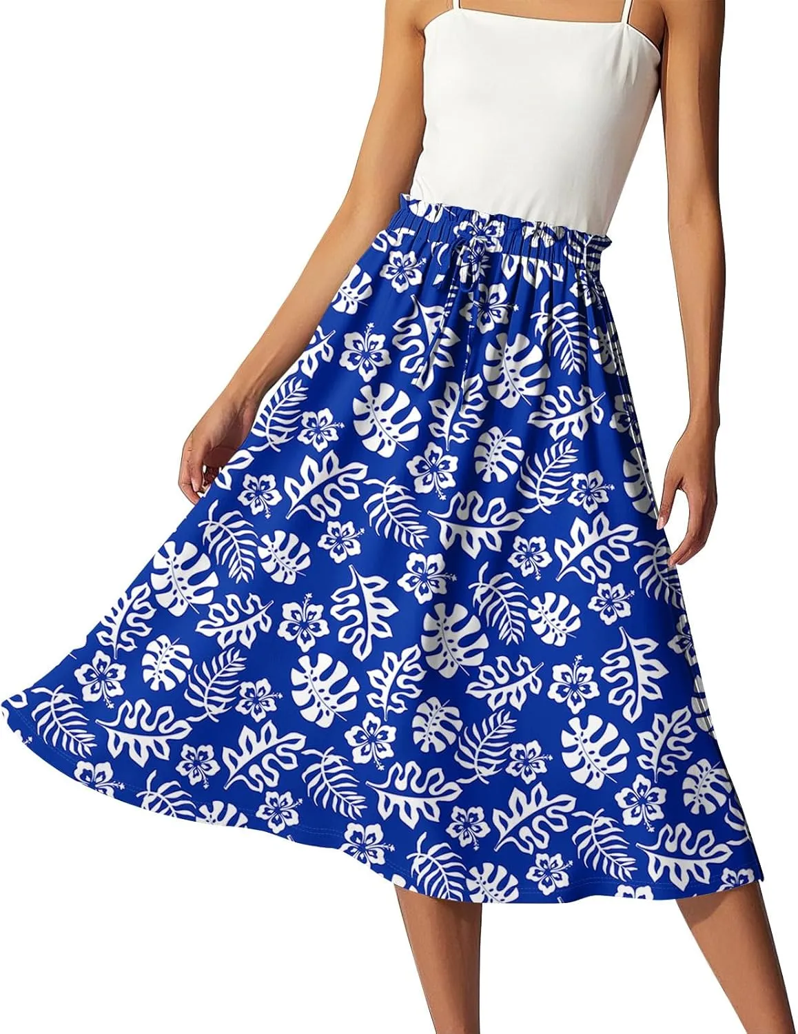 ADHOWBEW Boho Skirts for Women Beach A Line Plus Size Flowy High Waisted Cute Casual Midi Length Ruffle Trendy Spring Skirts