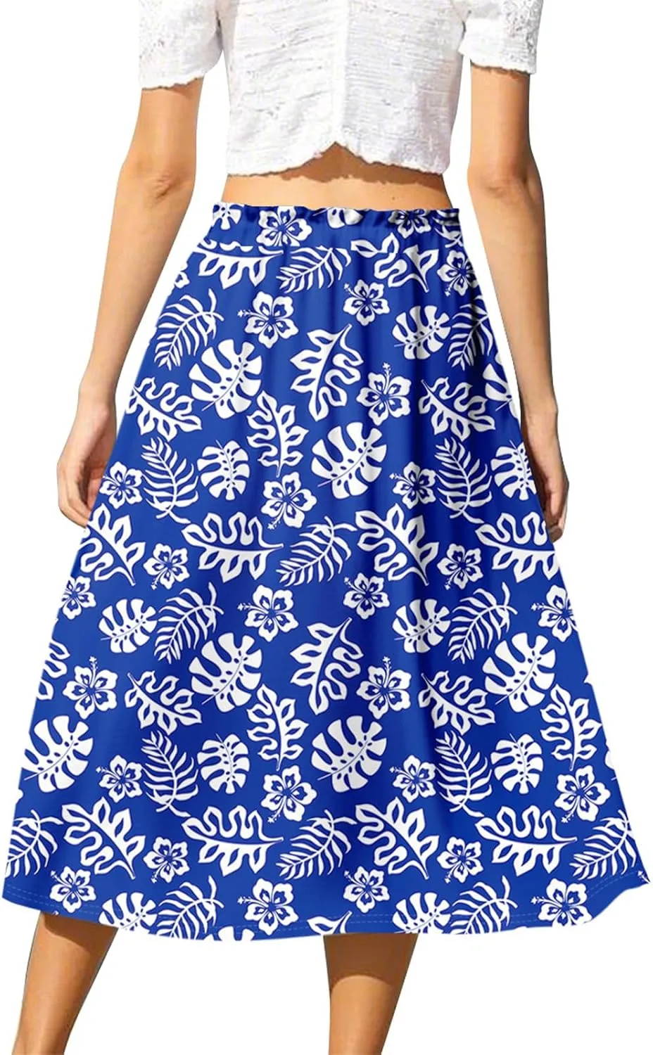 ADHOWBEW Boho Skirts for Women Beach A Line Plus Size Flowy High Waisted Cute Casual Midi Length Ruffle Trendy Spring Skirts