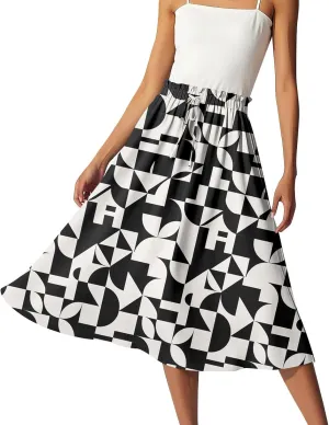ADHOWBEW Midi Skirts for Women Plus Size High Waisted Beach Trendy Flowy Ruffle Midi Length Casual Cute A Line Summer Skirts