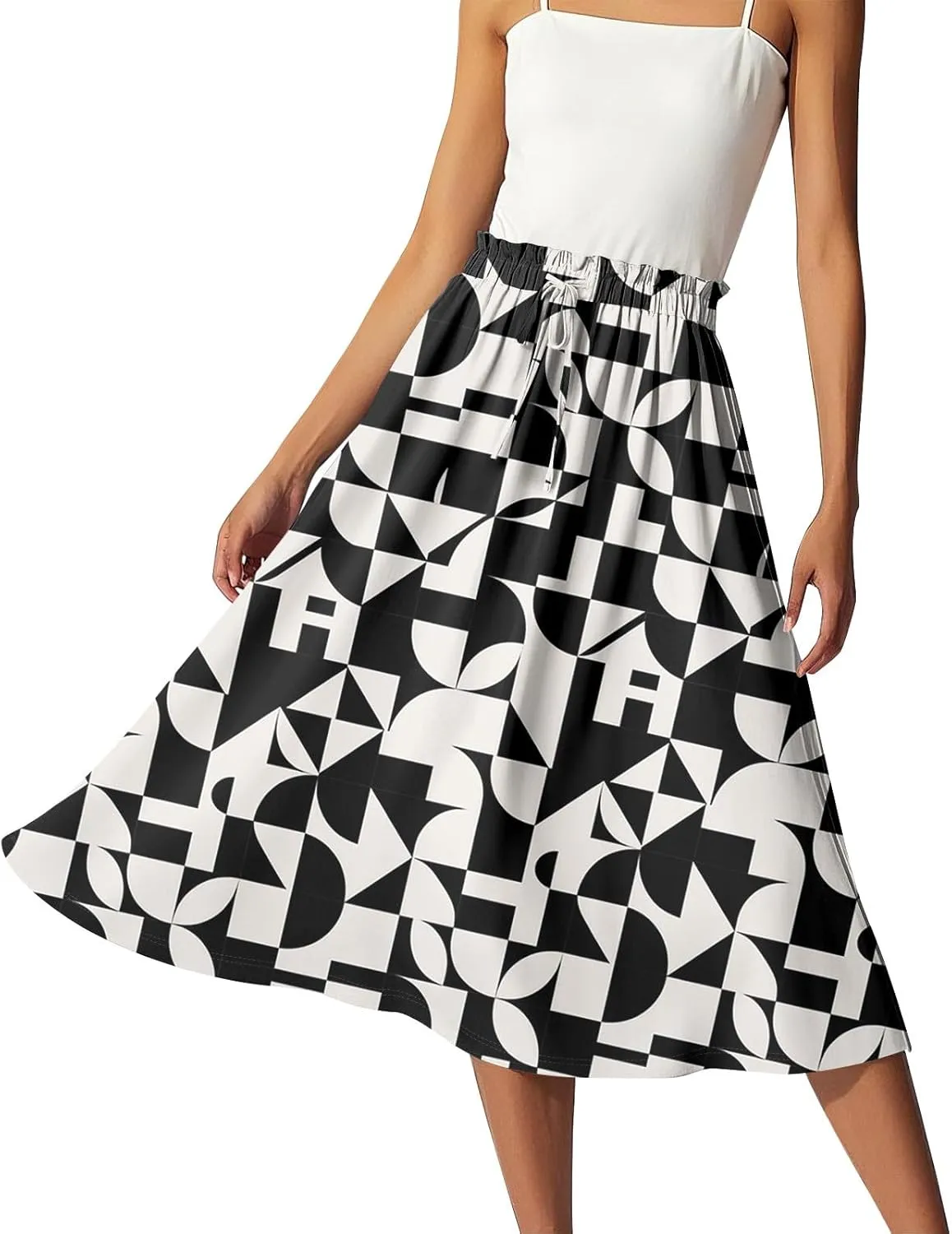 ADHOWBEW Midi Skirts for Women Plus Size High Waisted Beach Trendy Flowy Ruffle Midi Length Casual Cute A Line Summer Skirts