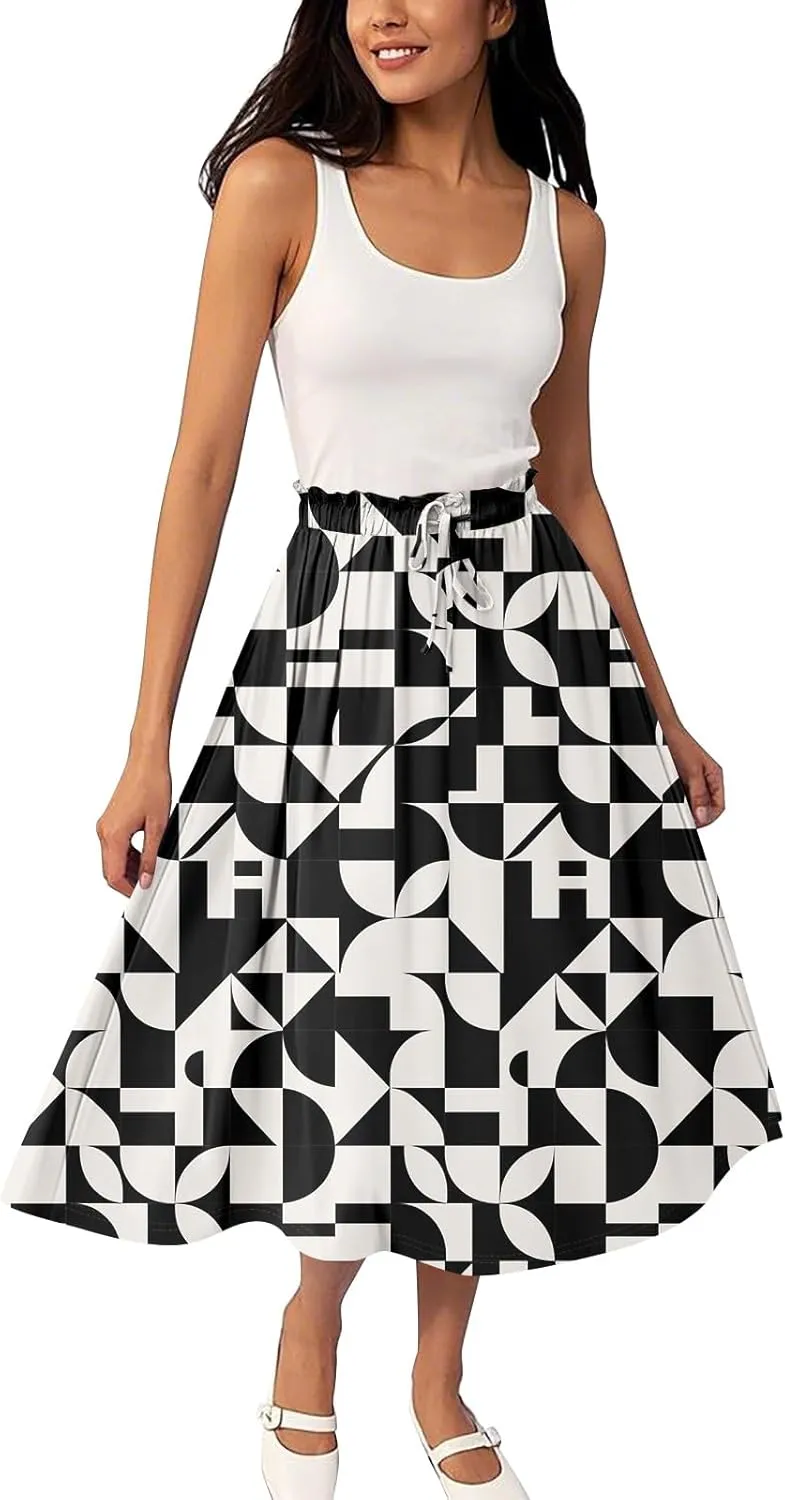 ADHOWBEW Midi Skirts for Women Plus Size High Waisted Beach Trendy Flowy Ruffle Midi Length Casual Cute A Line Summer Skirts