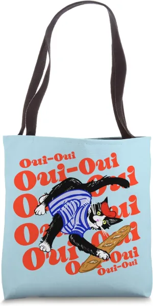 Adorable Tuxedo Cat Wearing Red Beret Holds French Baguette Tote Bag