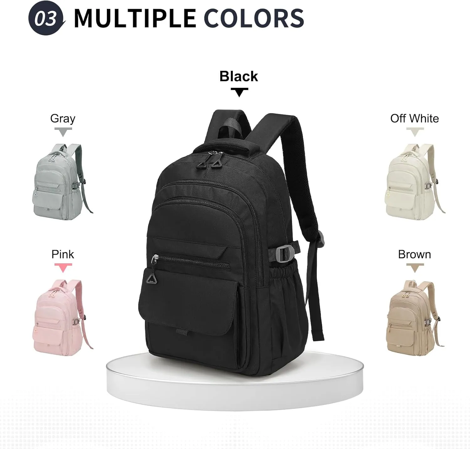 Aesthetic Daypack Backpack, Water-Resistant 15.6" Laptop Backpack for Women and Men, Featuring Touch-Fastener and Anti-Theft Pockets (Black)