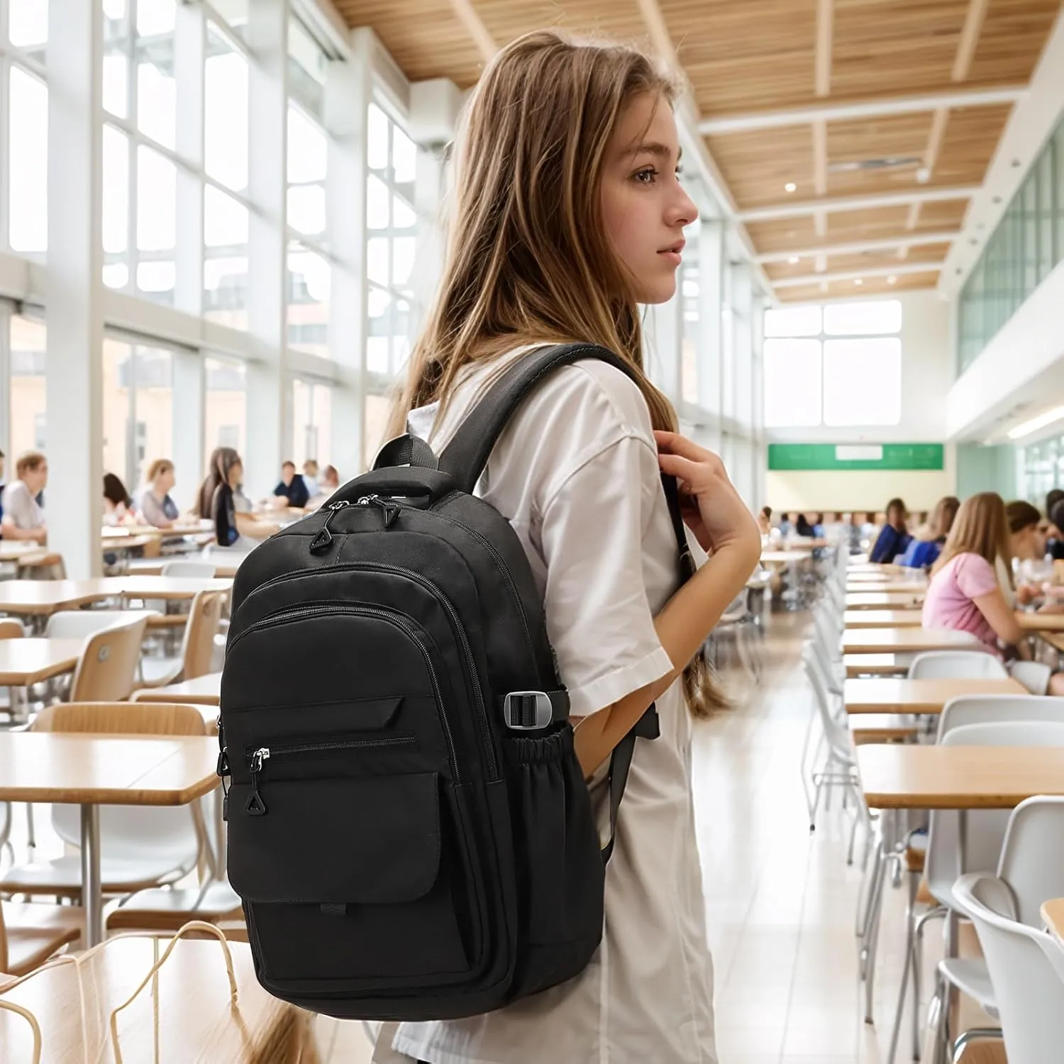Aesthetic Daypack Backpack, Water-Resistant 15.6" Laptop Backpack for Women and Men, Featuring Touch-Fastener and Anti-Theft Pockets (Black)