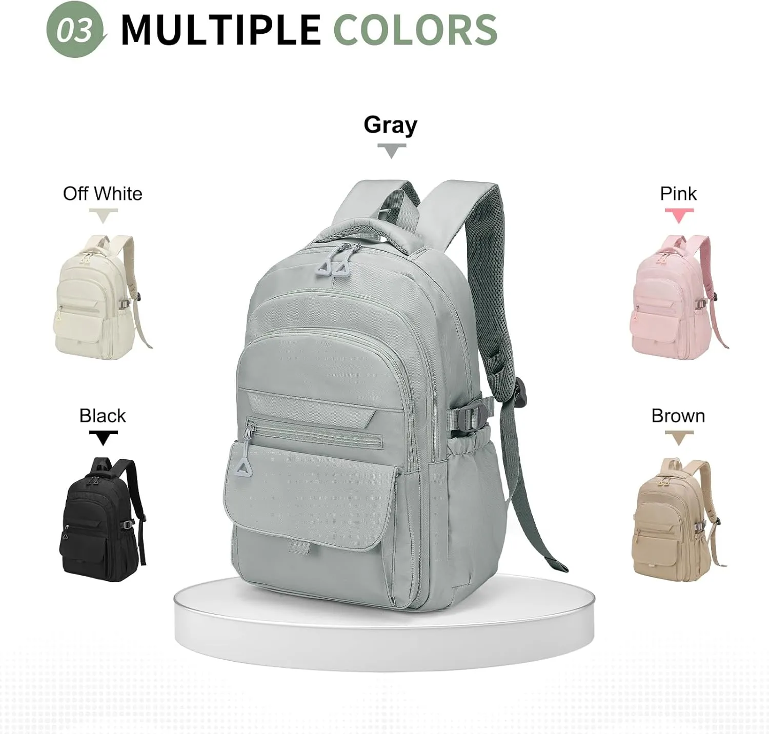 Aesthetic Daypack Backpack, Water-Resistant 15.6" Laptop Backpack for Women and Men, Featuring Touch-Fastener and Anti-Theft Pockets (Gray)