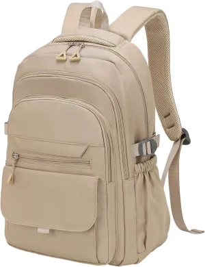 Aesthetic Daypack Backpack, Water-Resistant 15.6" Laptop Backpack for Women and Men, Featuring Touch-Fastener and Anti-Theft Pockets (Khaki)