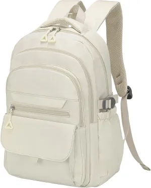 Aesthetic Daypack Backpack, Water-Resistant 15.6" Laptop Backpack for Women and Men, Featuring Touch-Fastener and Anti-Theft Pockets (White)