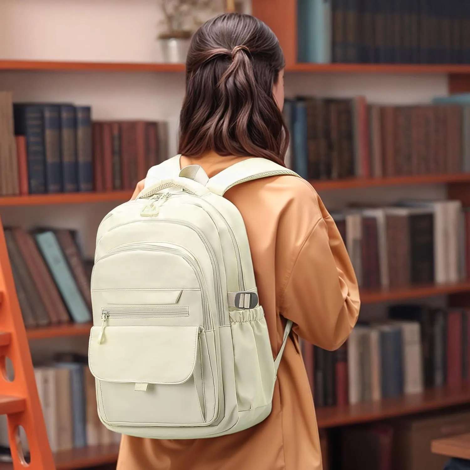 Aesthetic Daypack Backpack, Water-Resistant 15.6" Laptop Backpack for Women and Men, Featuring Touch-Fastener and Anti-Theft Pockets (White)