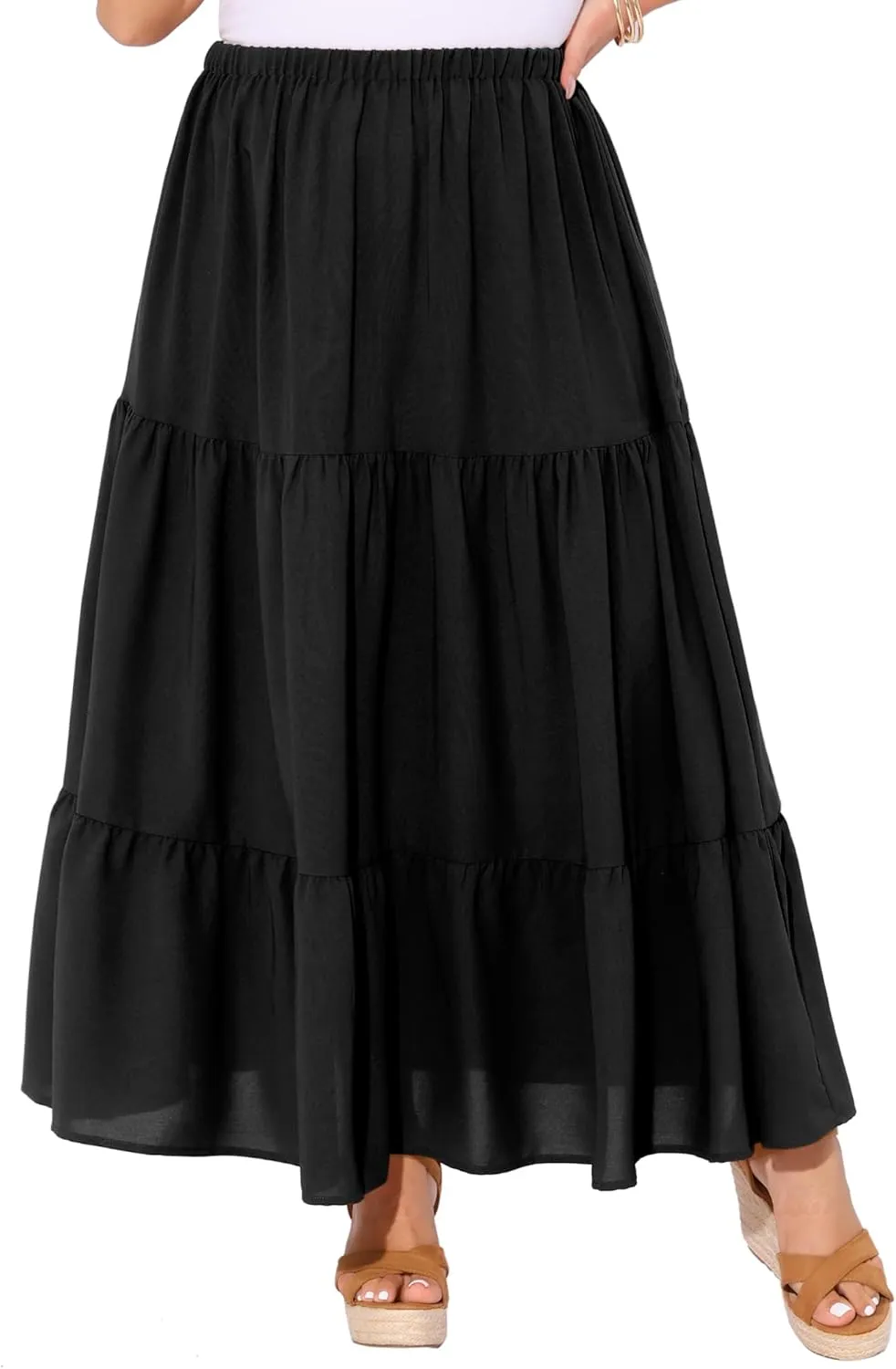Agnes Orinda Plus Size Women's Swing Maxi Skirt Elastic High Waist Boho Flowy Casual Aline Long Beach Skirts