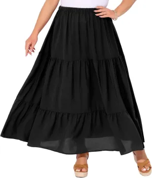 Agnes Orinda Plus Size Women's Swing Maxi Skirt Elastic High Waist Boho Flowy Casual Aline Long Beach Skirts