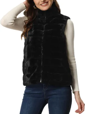 Allegra K Faux Fur Vest for Women's Zip-Up Sleeveless Fur Jacket