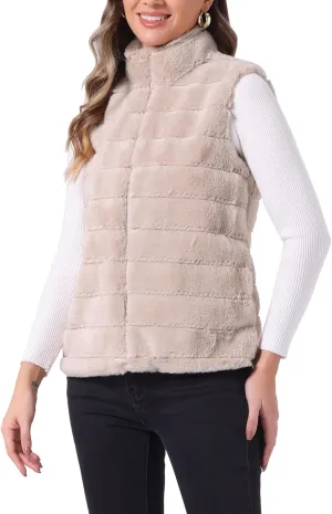 Allegra K Faux Fur Vest for Women's Zip-Up Sleeveless Fur Jacket