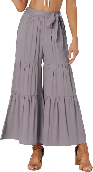 Allegra K Women's Boho Elastic High Waisted Ruffles Flare Palazzo Wide Leg Pants