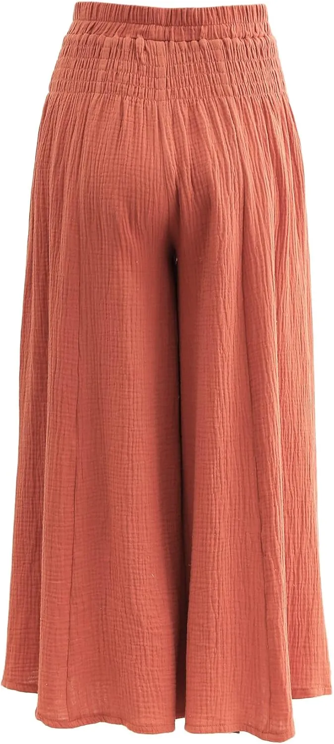 Amazhiyu Women's Cotton Gauze Wide Leg High-Waist Casual Palazzo Summer Pants