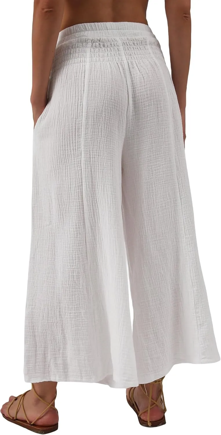 Amazhiyu Women's Cotton Gauze Wide Leg High-Waist Casual Palazzo Summer Pants